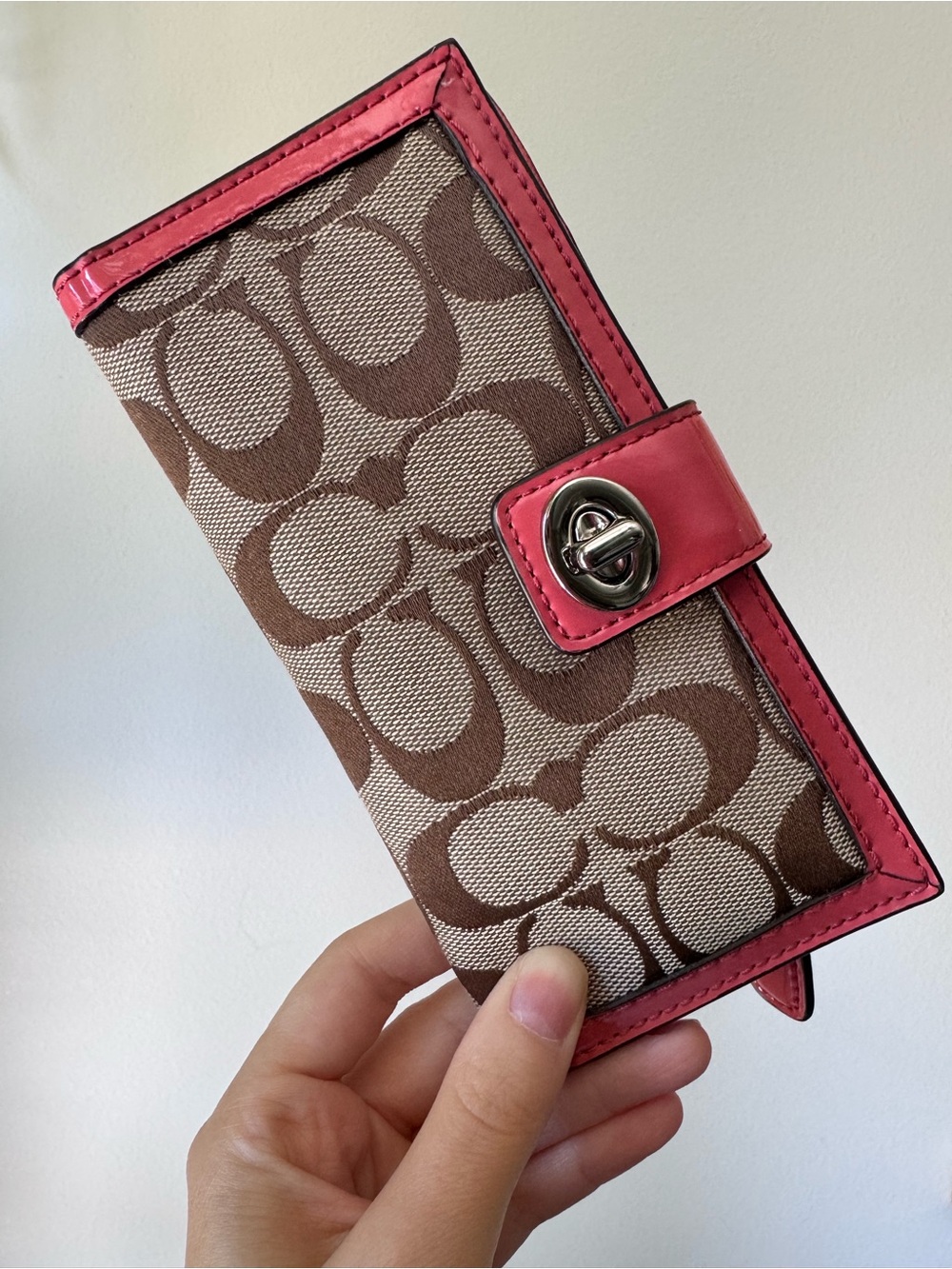 Y2K Coach Signature Canvas Pink Trim Wallet